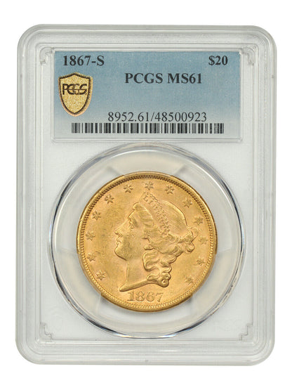 1867-S $20 PCGS MS61 - Liberty Head $20