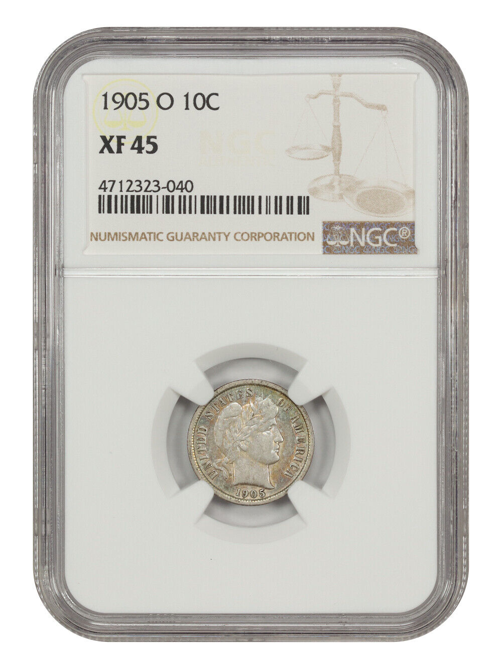 1905-O 10C NGC XF45 - Barber Dime