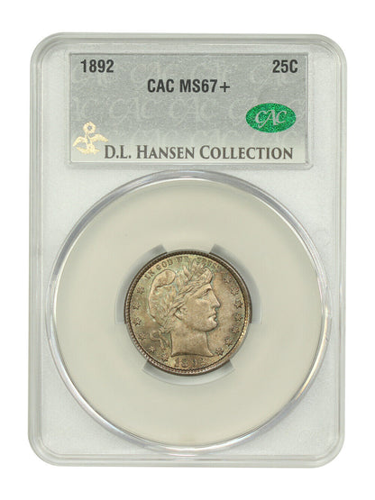 1892 25C CACG MS67+ ex: D.L. Hansen - Barber Quarter