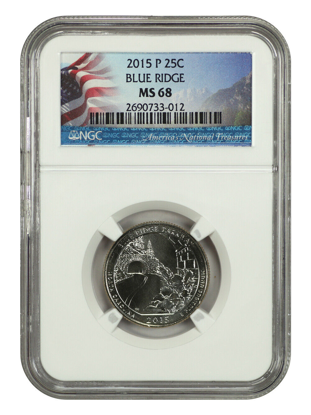 2015-P 25C Blue Ridge Parkway NP NGC MS68 - Type 1 - Clad