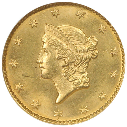 1849 G$1 NGC MS64 (No L, Small Head) - Gold Dollar - Better Die Variety