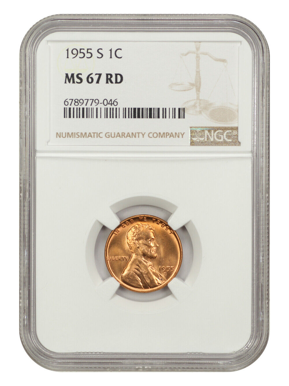 1955-S 1C NGC MS67RD