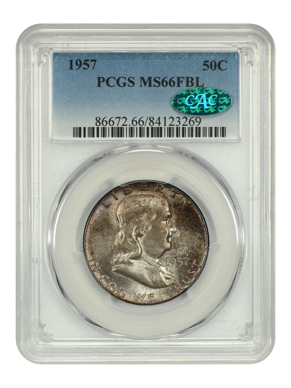 1957 50C PCGS/CAC MS66FBL - Franklin Half Dollar