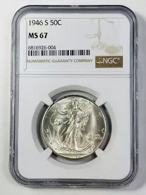 1946 S Walking Liberty Half Dollar NGC MS-67 Fresh Luster!