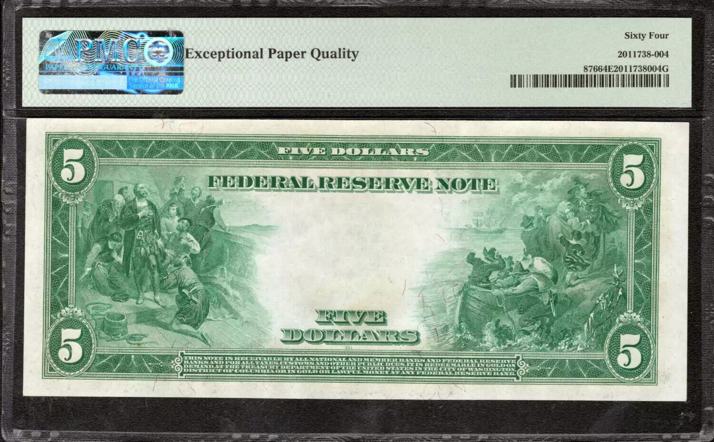 1914 $5 FEDERAL RESERVE NOTE MINNEAPOLIS FR.876 BURKE McADOO PMG CU 64 EPQ