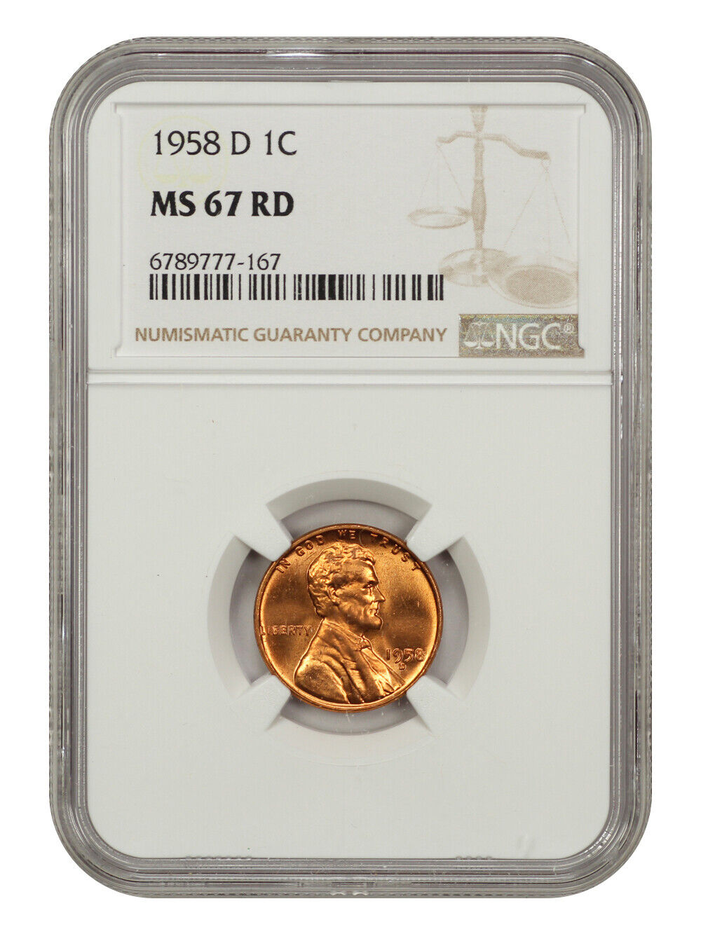 1958-D 1C NGC MS67RD