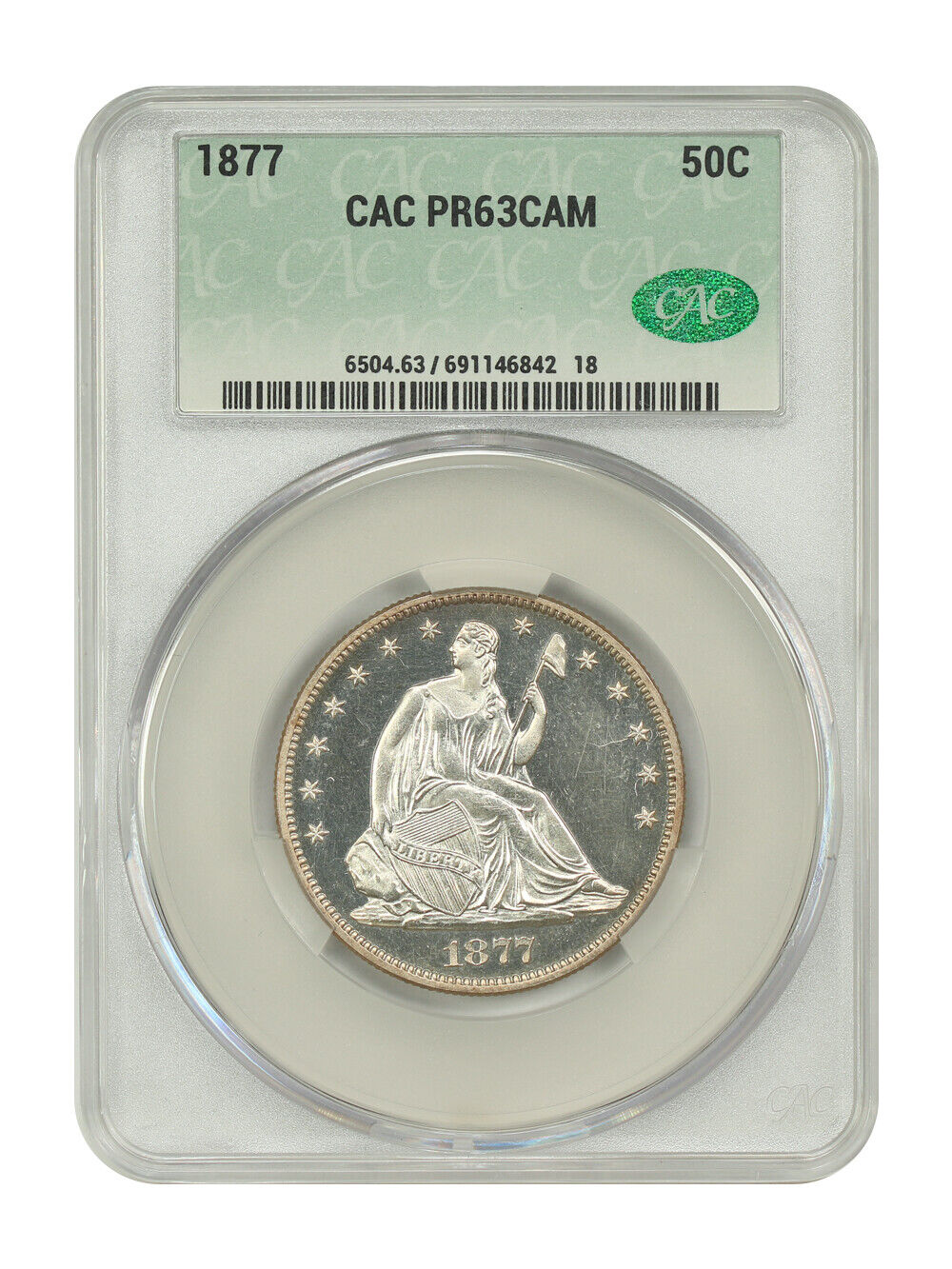 1877 50C CACG PR63CAM - Liberty Seated Half Dollar - Strong Cameo Effect