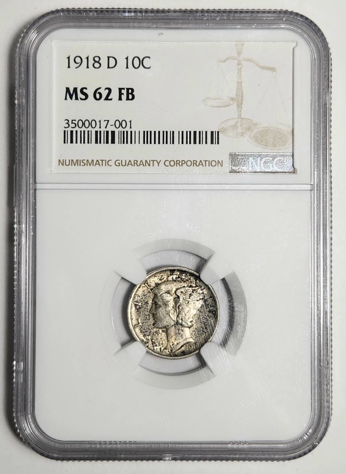 1918 D Mercury Dime NGC MS-62 FB