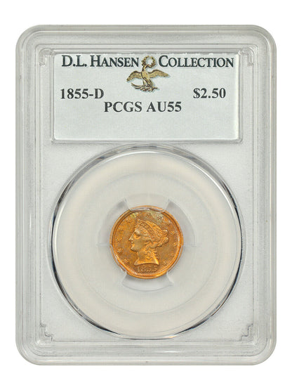 1855-D $2.50 PCGS AU55 ex: D.L. Hansen - Liberty Head $2.5