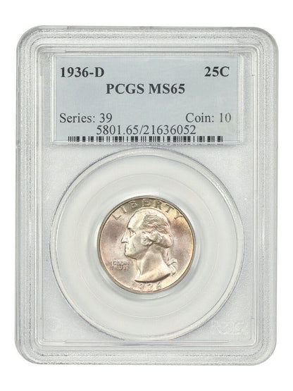 1936-D 25C PCGS MS65 - Washington Quarter - Key Date