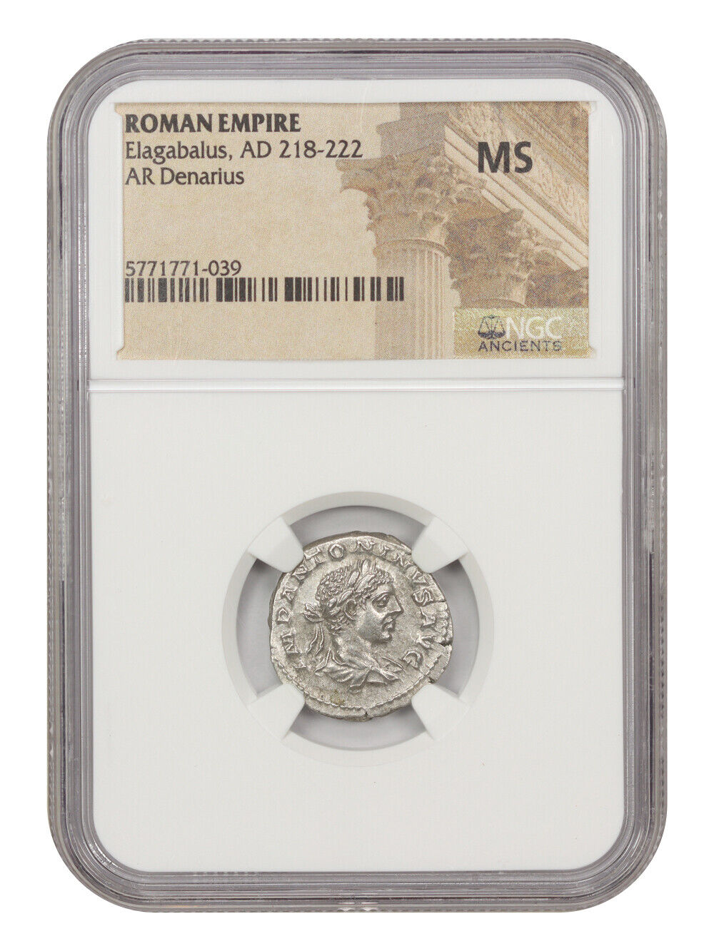 Ancient Roman: Elagabalus (AD 218-222) AR Denarius NGC MS