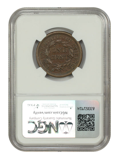 1857 1C NGC AU58 (Large Date) - Braided Hair Cent - Key Date