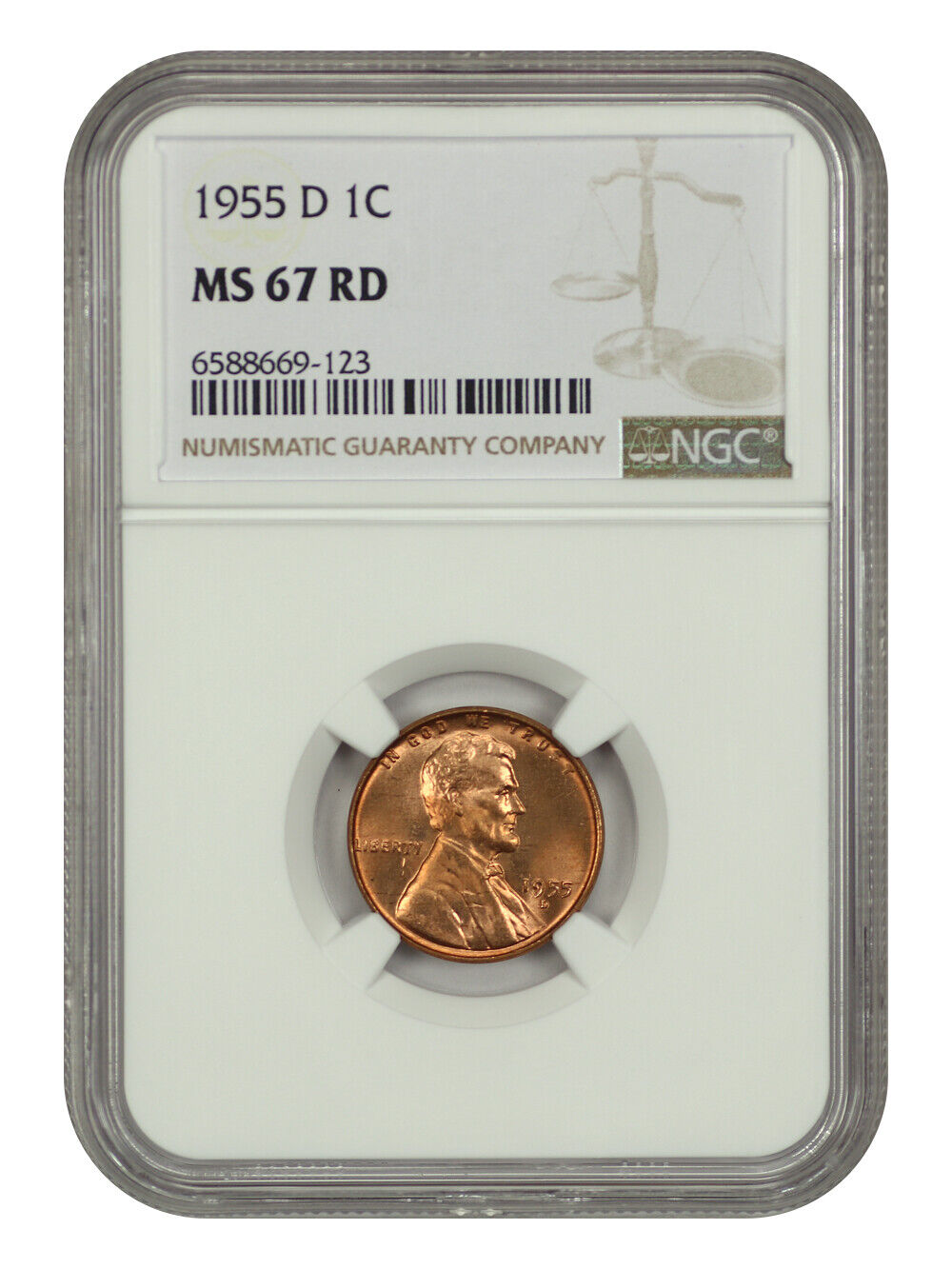 1955-D 1c NGC MS67RD