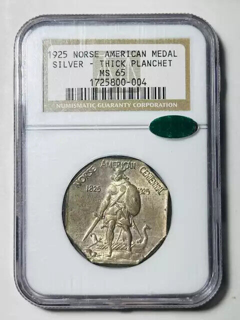 1925 P Norse Medal NGC MS-65 NORSE CAC THICK SILVER