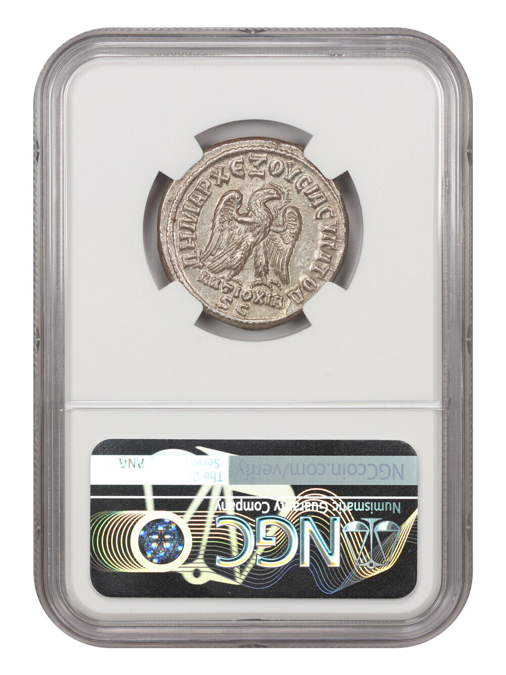 Ancient Roman: Philip I (AD 244-249) BI Tetradrachm NGC Choice AU (Antioch)