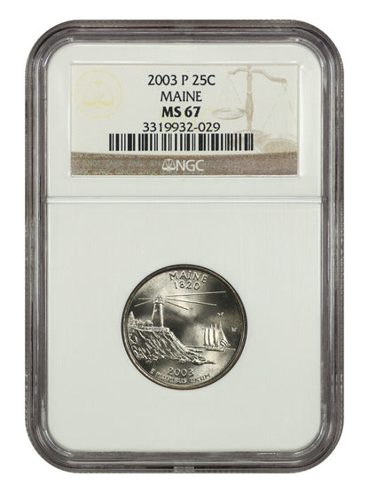 2003-P 25C Maine NGC MS67 - Washington 50 States Quarters