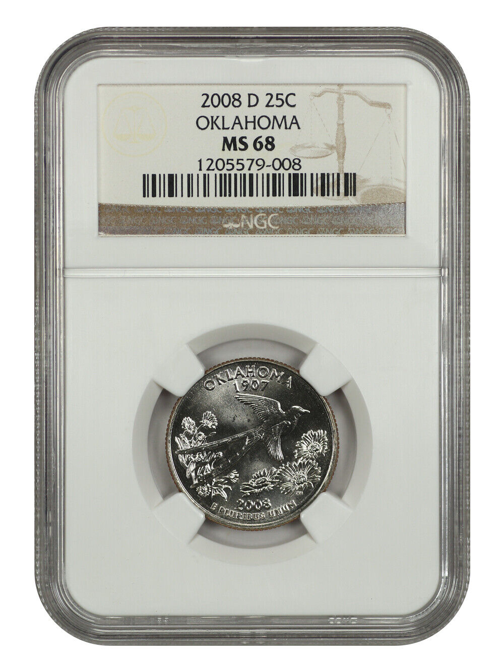 2008-D 25C Oklahoma NGC MS68 - Washington 50 States Quarters