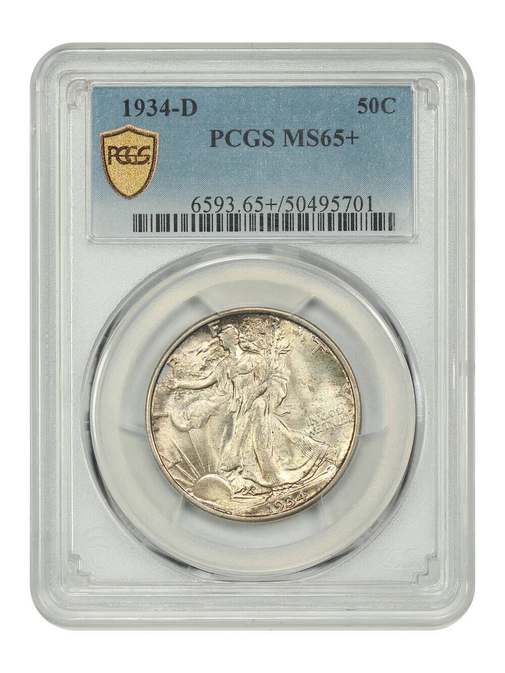 1934-D 50C PCGS MS65+ - Walking Liberty Half Dollar