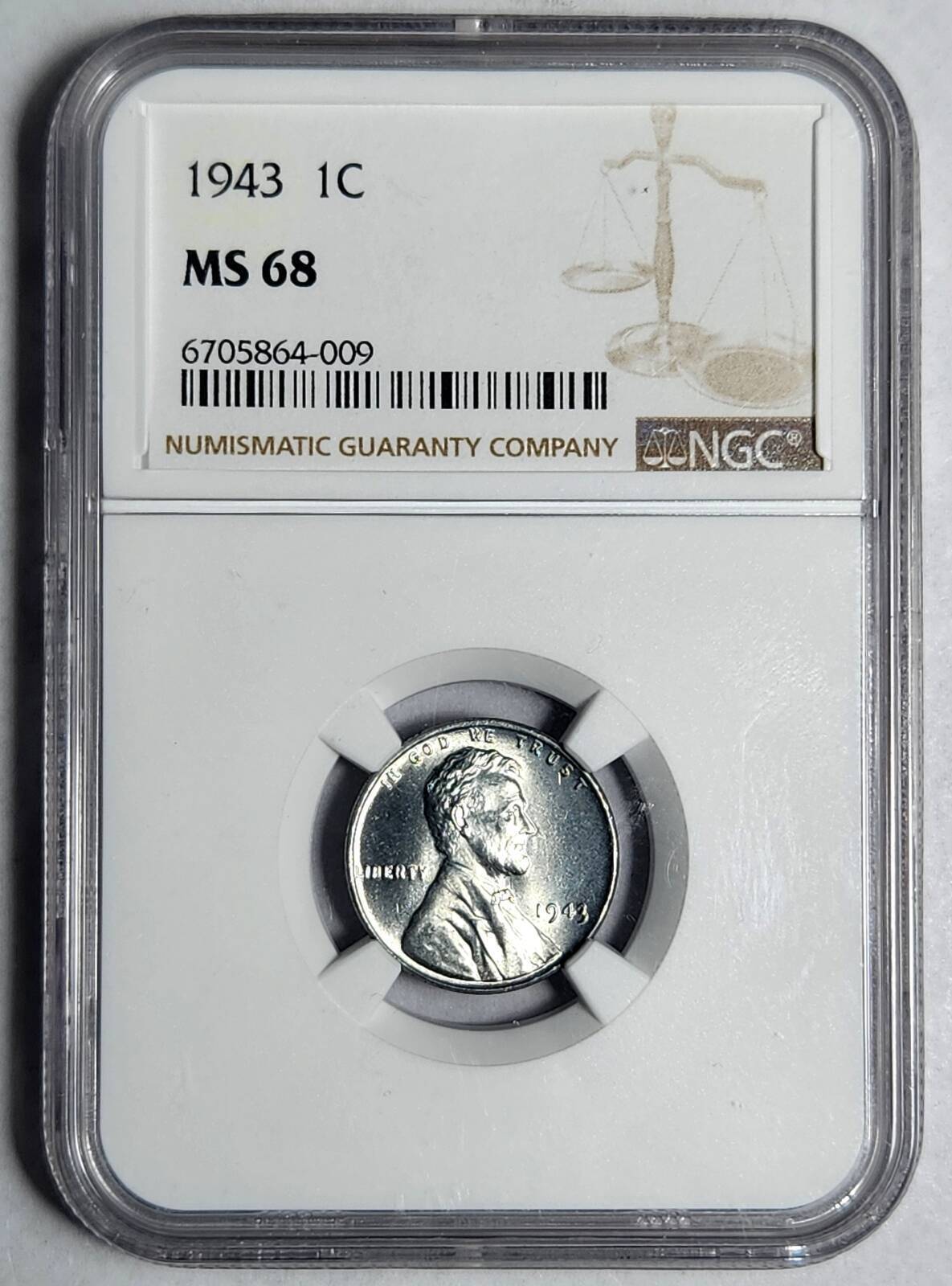 1943 P Small Cent Lincoln NGC MS-68