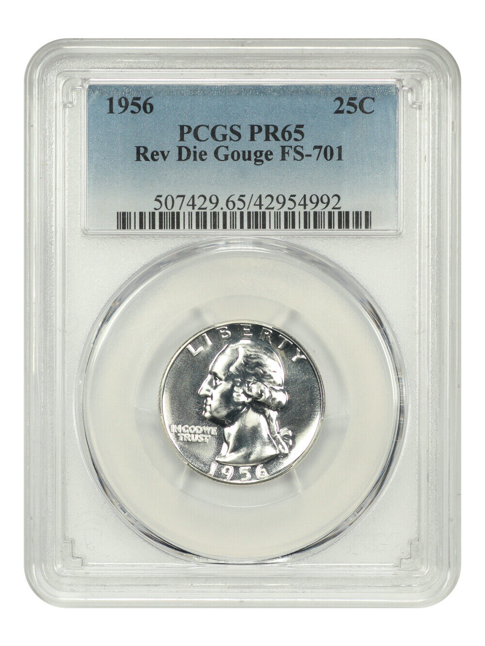 1956 25C PCGS PR65 (Rev Die Gouge, FS-701)