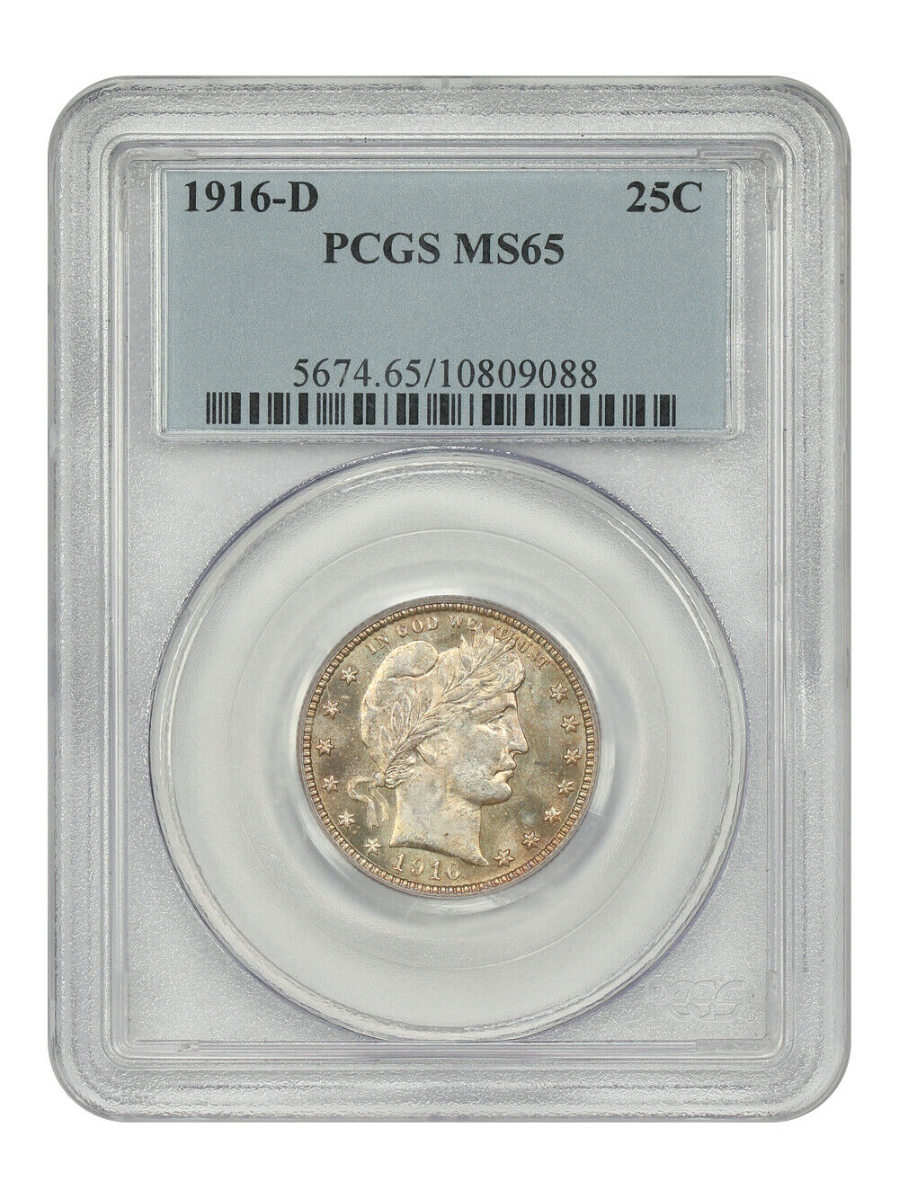 1916-D 25C PCGS MS65 - Barber Quarter