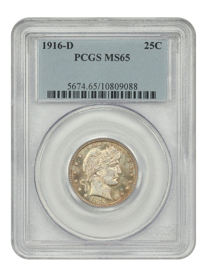 1916-D 25C PCGS MS65 - Barber Quarter