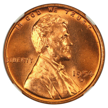 1954-D 1C NGC MS67RD - Lincoln Cent (Wheat Reverse)