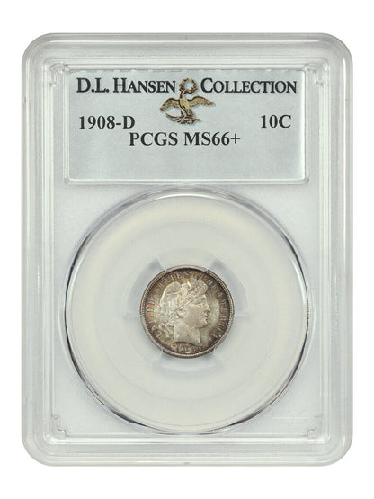 1908-D 10C PCGS MS66+ ex: D.L. Hansen