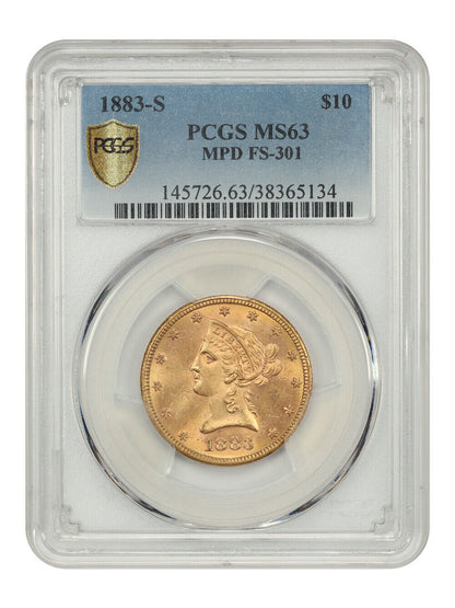 1883-S $10 PCGS MS63 (MPD FS-301) - Liberty Head $10