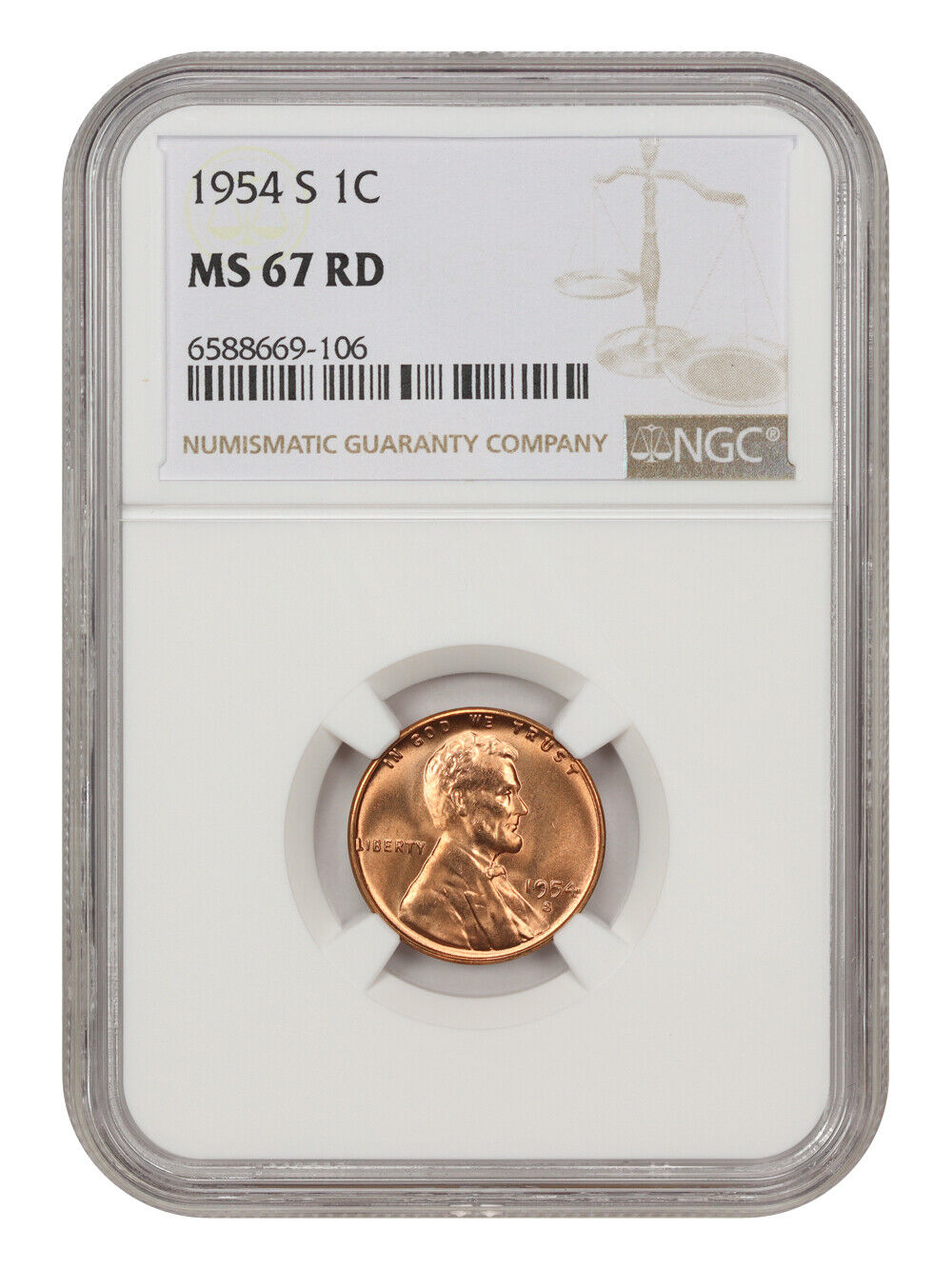 1954-S 1c NGC MS67 RD