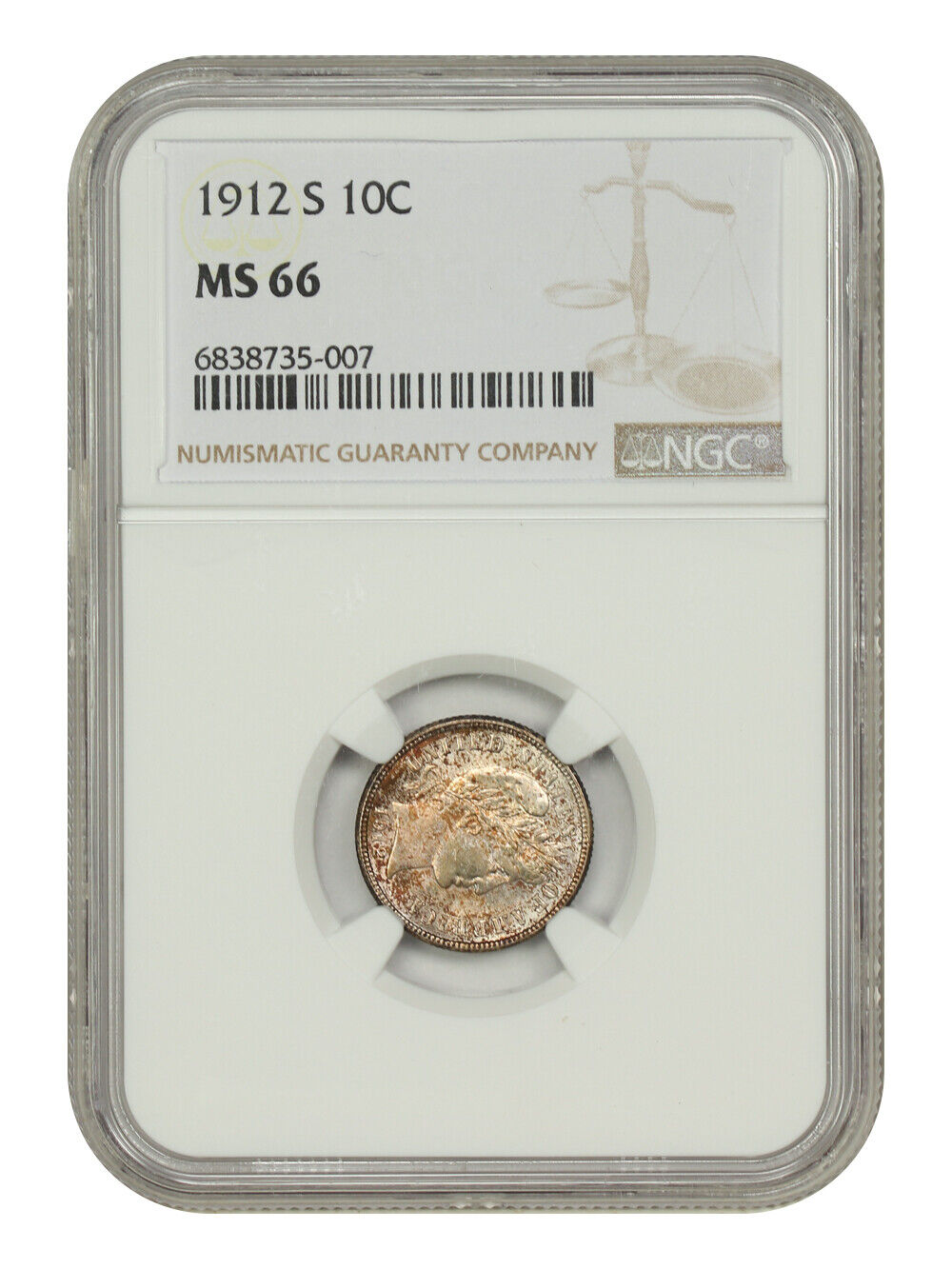 1912-S 10C NGC MS66 - Barber Dime