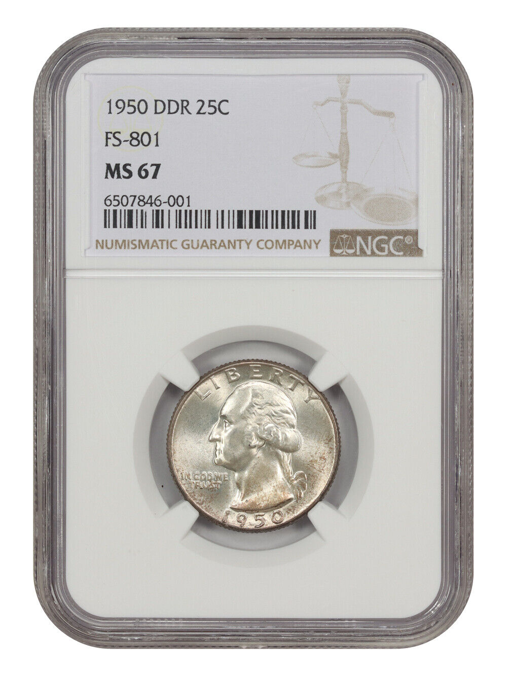 1950 25C NGC MS67 (DDR, FS-801) - Washington Quarter - Scarce Doubled Die