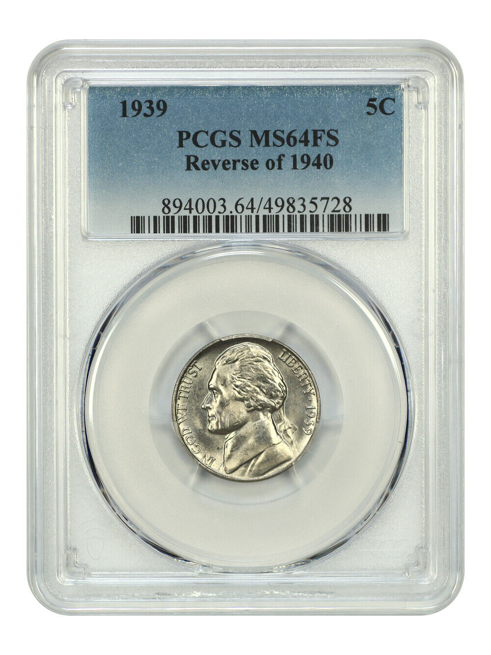 1939 5C PCGS MS64FS (Reverse of 1940) - Jefferson Nickel