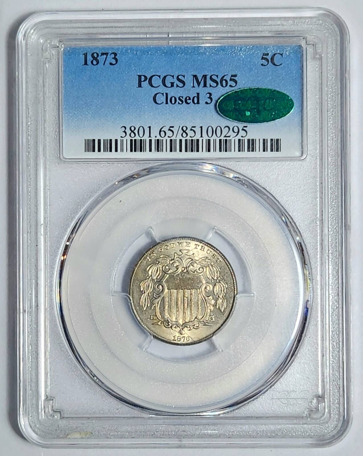 1873 P Nickel Shield PCGS MS-65 CAC Closed 3