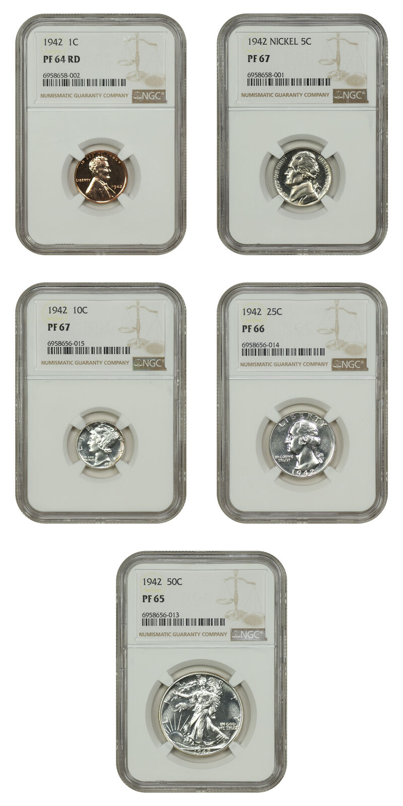 1942 1C-50C Proof Set NGC PR64-67 - Proof Sets