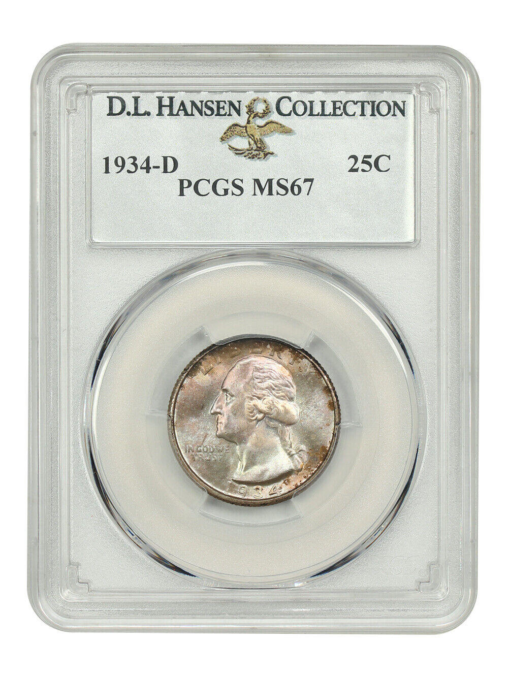 1934-D 25C PCGS MS67 ex: D.L. Hansen - Washington Quarter - Key Date WQ