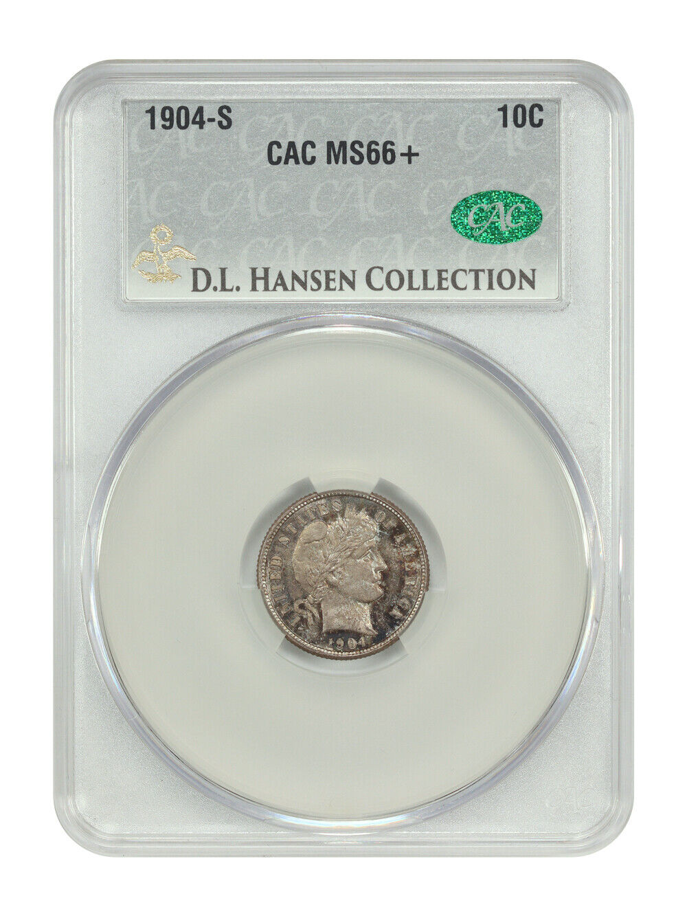 1904-S 10C CACG MS66+ ex: D.L. Hansen  - Barber Dime