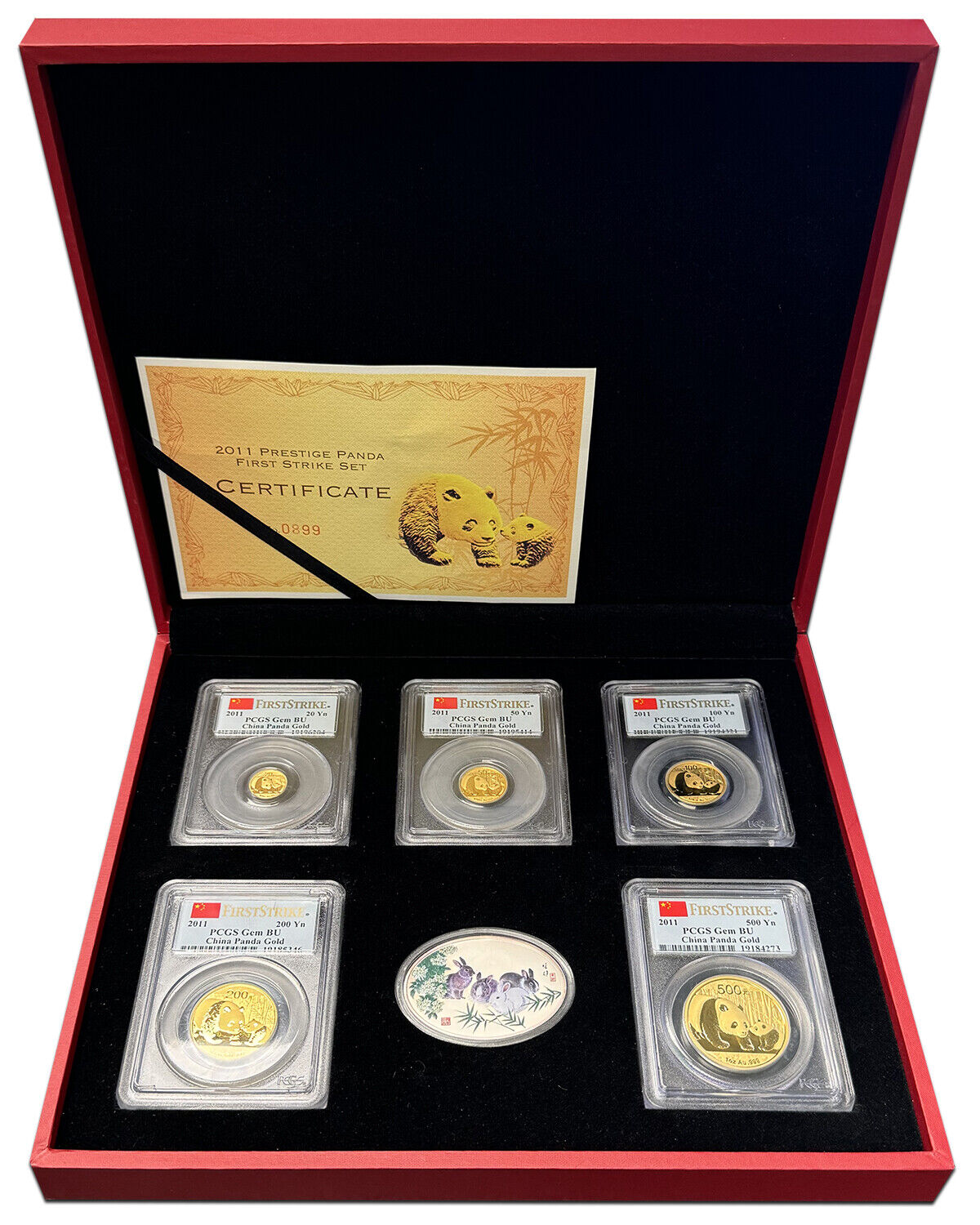 China: 2011 Gold Panda Prestige Set PCGS Gem BU (5 Coins, First Strike, w/Box &