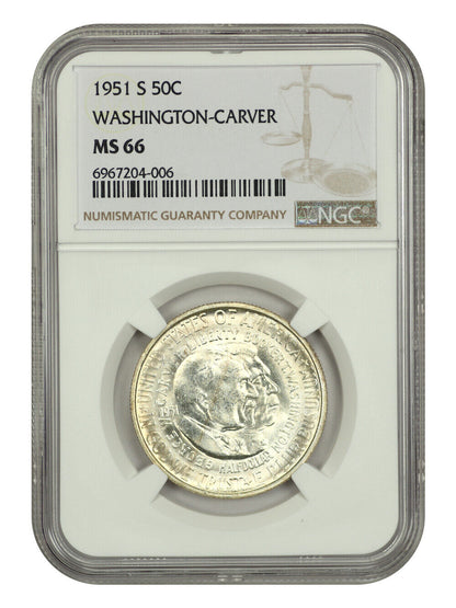 1951-S 50C Washington-Carver NGC MS66 - Classic Silver Commemorative