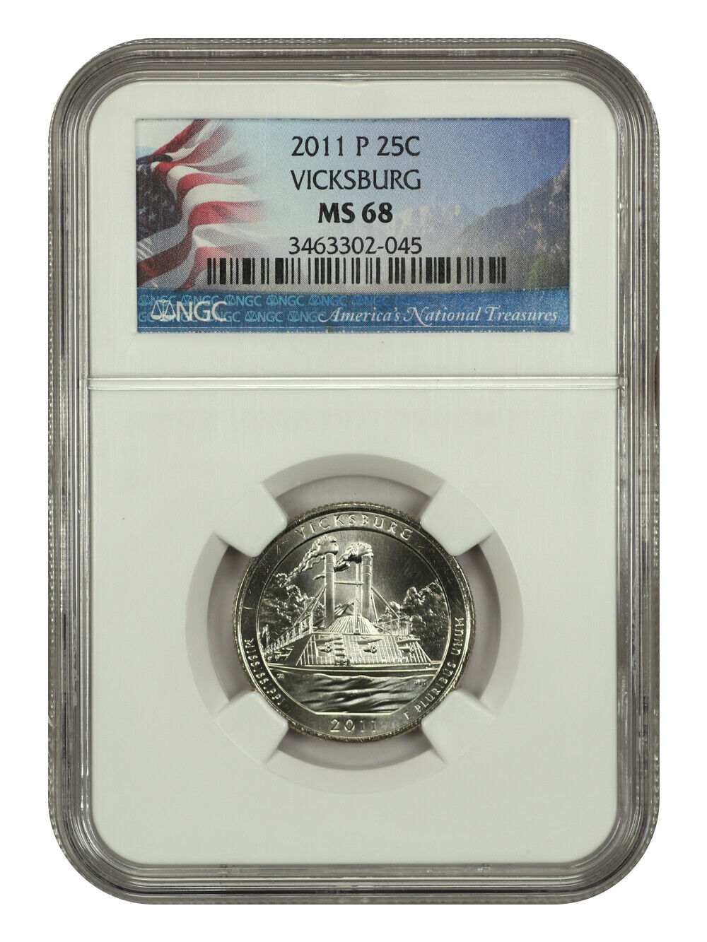 2011-P 25C Vicksburg NP NGC MS68 - Type 1 - Clad