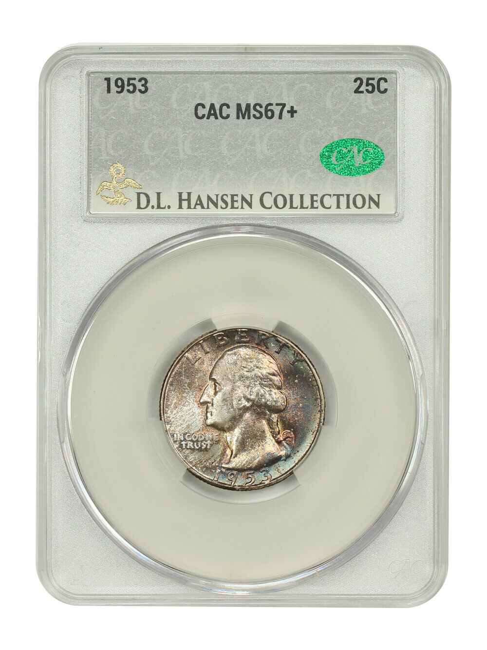 1953 25C CACG MS67+ ex: D.L. Hansen - Washington Quarter - Rich, Original Toning