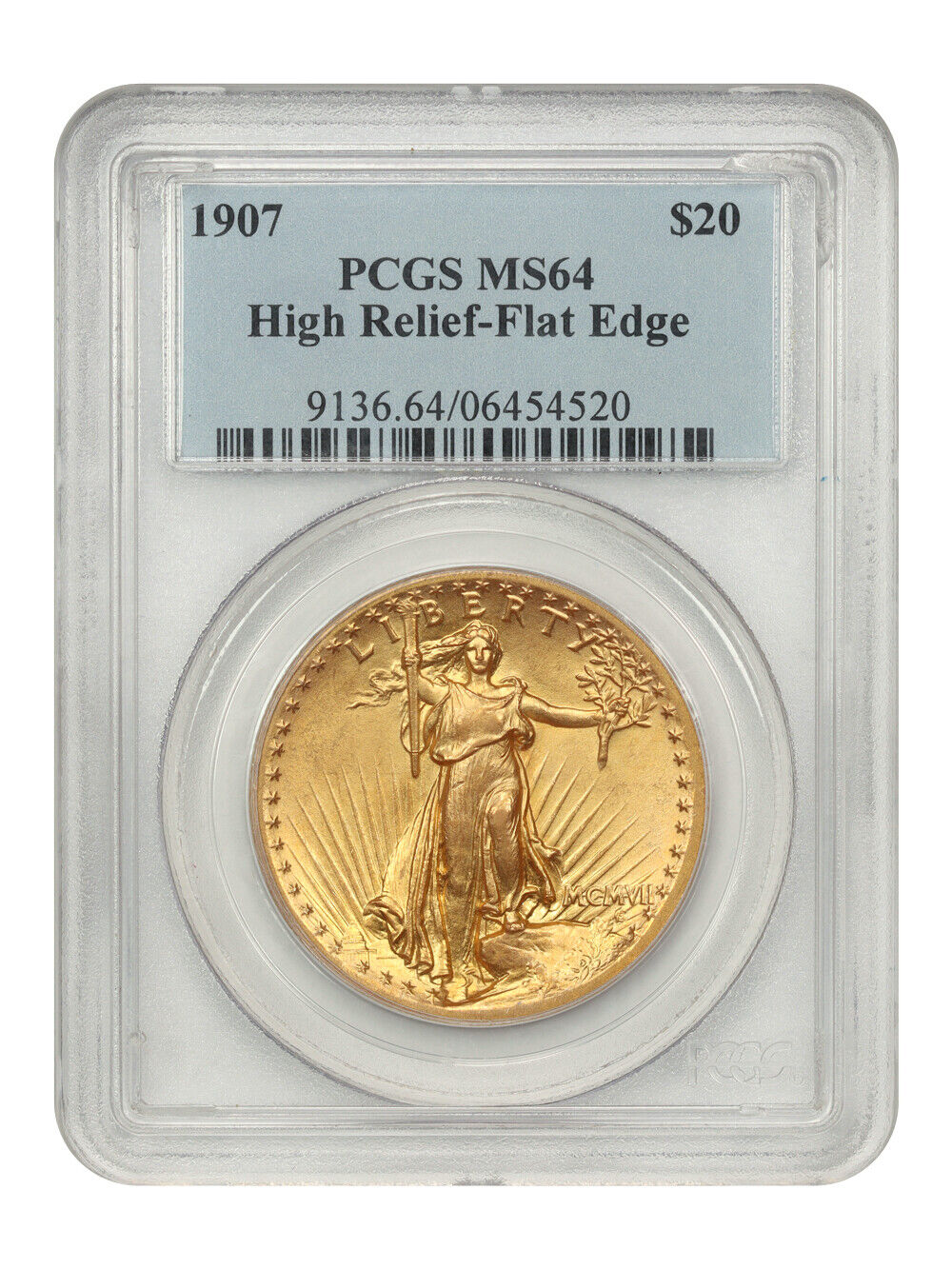 1907 $20 High Relief PCGS MS64 (Flat Edge)