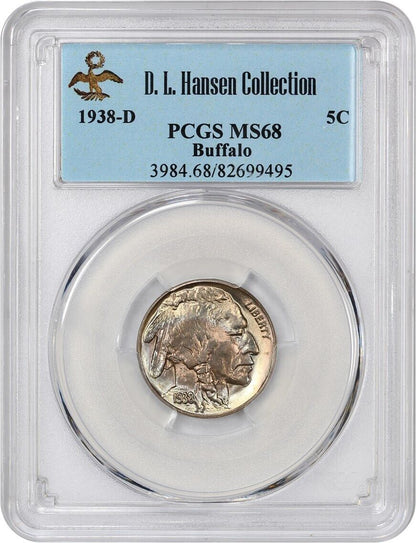 1938-D Buffalo 5c PCGS MS68 ex: D.L. Hansen