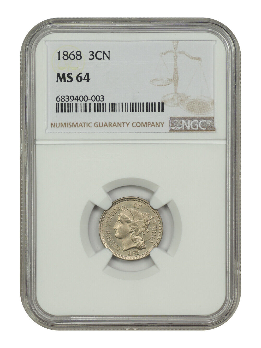 1868 3CN NGC MS64 - Three Cent Nickel