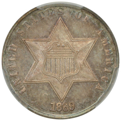 1869/9 3CS CACG PR65 ex: D.L. Hansen - Three Cent Silver