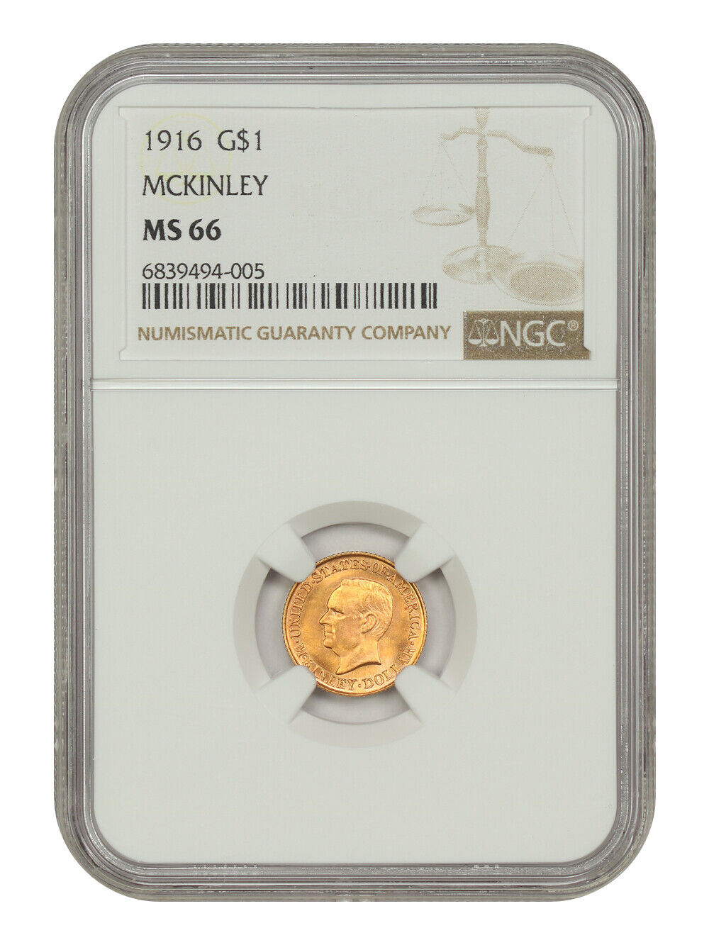 1916 G$1 McKinley NGC MS66 - Classic Gold Commemorative