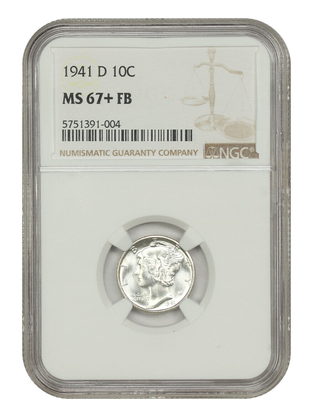 1941-D 10C NGC MS67+FB - Mercury Dime