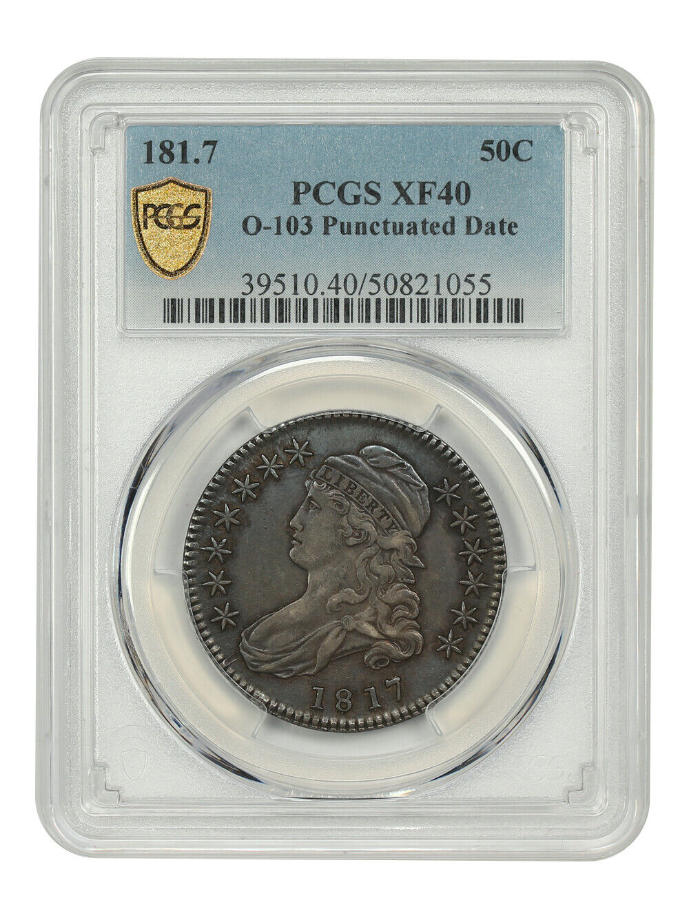 181.7 50C PCGS XF40 (O-103, Punctuated Date) - Capped Bust Half Dollar