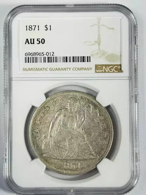 1871 P Liberty Seated Silver Dollars NGC AU-50