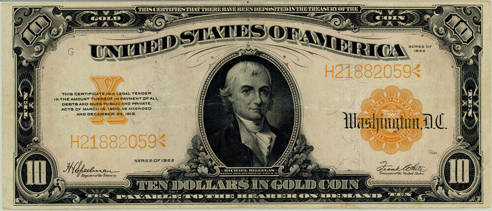 Fr.1173 1922 $10 Gold Certificate PMG VF30 EPQ